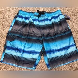 Kanu Surf Quick Dry Swim Shorts Teal Navy Stripe Mens Size XXL NWT